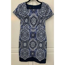 Talbots Petites Women's Short Sleeve Blue Floral Paisley Sheath Dress Size 2P