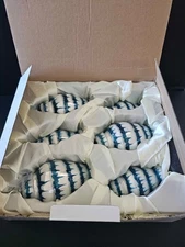 Frontgate French Blue & Linen Drip Glass Ginger Jar Ornaments Set of 6 - New HTF