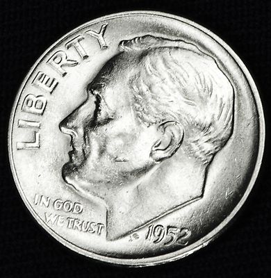 1952-s  Roosevelt Dime. 100% Full Separated Horizontal Bands. BU (Inventory A)
