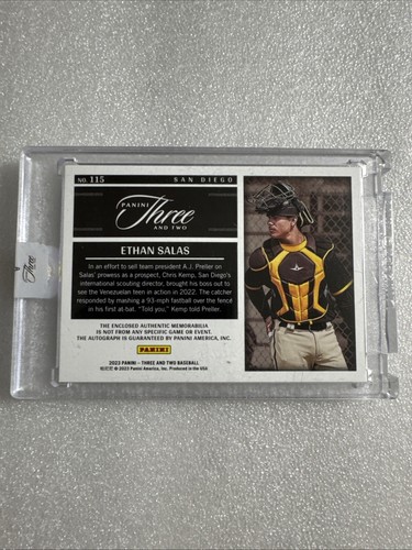 2023 Panini Three & Two-Holo Gold/Patch- Autograph•Ethan Salas-C-RC-Padres•11/25 - Picture 9 of 9