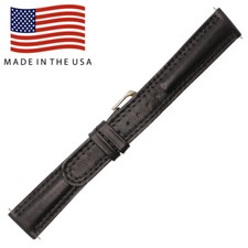 18mm Black Genuine Leather Watch Band - USA