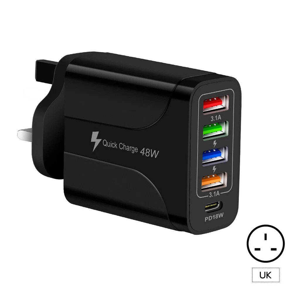 5 Multi Port USB Hub Charger Station Wall Fast Charger PD Power Adapter US Plug