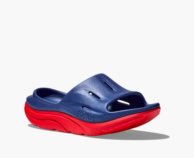 HOKA Ora Recovery Slide 3 sandals blue/red Hoka ALL GENDER ORA RECOVERY SLIDE 3 BELLWETHER BLUE / RED ALERT main image 2