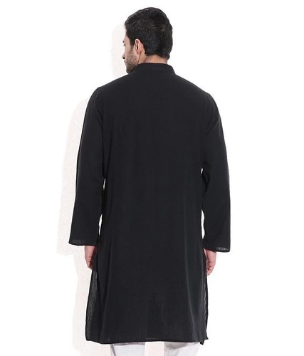 Hombre Liso Negro Kurta con Blanco Chudidar Pijami Algodón Informal Indio Estándar - Imagen 2 de 4