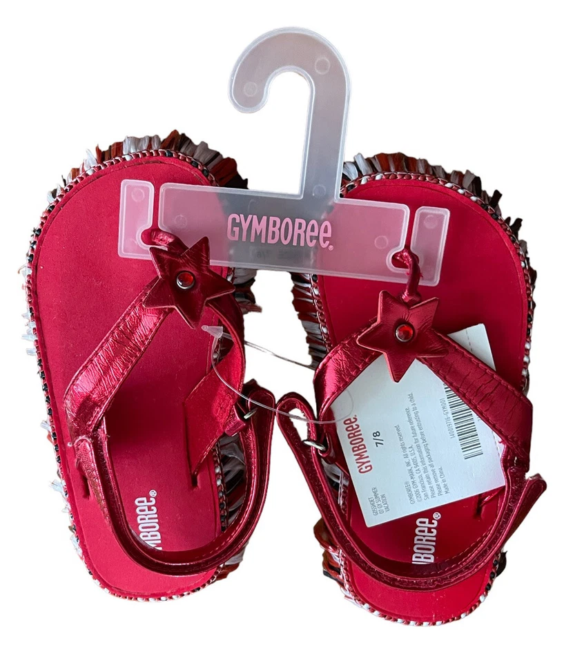 Sandalias Gymboree Niñas Pequeñas Rojo Blanco Azul Correa con Flecos 7/8 Nuevas Foto 3 de 4