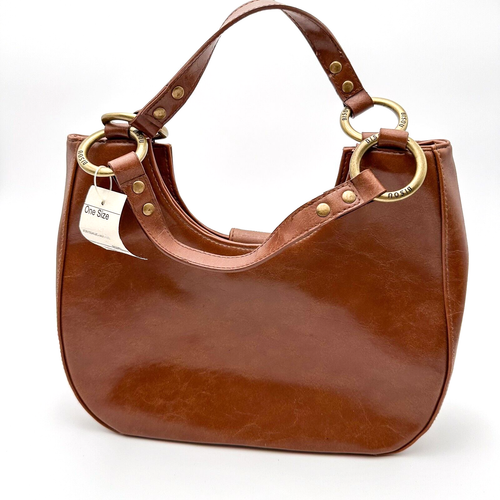 Bisou Bisou Brown Faux Leather Handbag Purse Circle Embossed NWT 12" x 10" x 4" - Picture 2 of 11