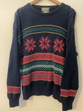 Vintage 80s Fair Isle Poinsettia Holiday Christmas Oversized Grandpa Sweater M