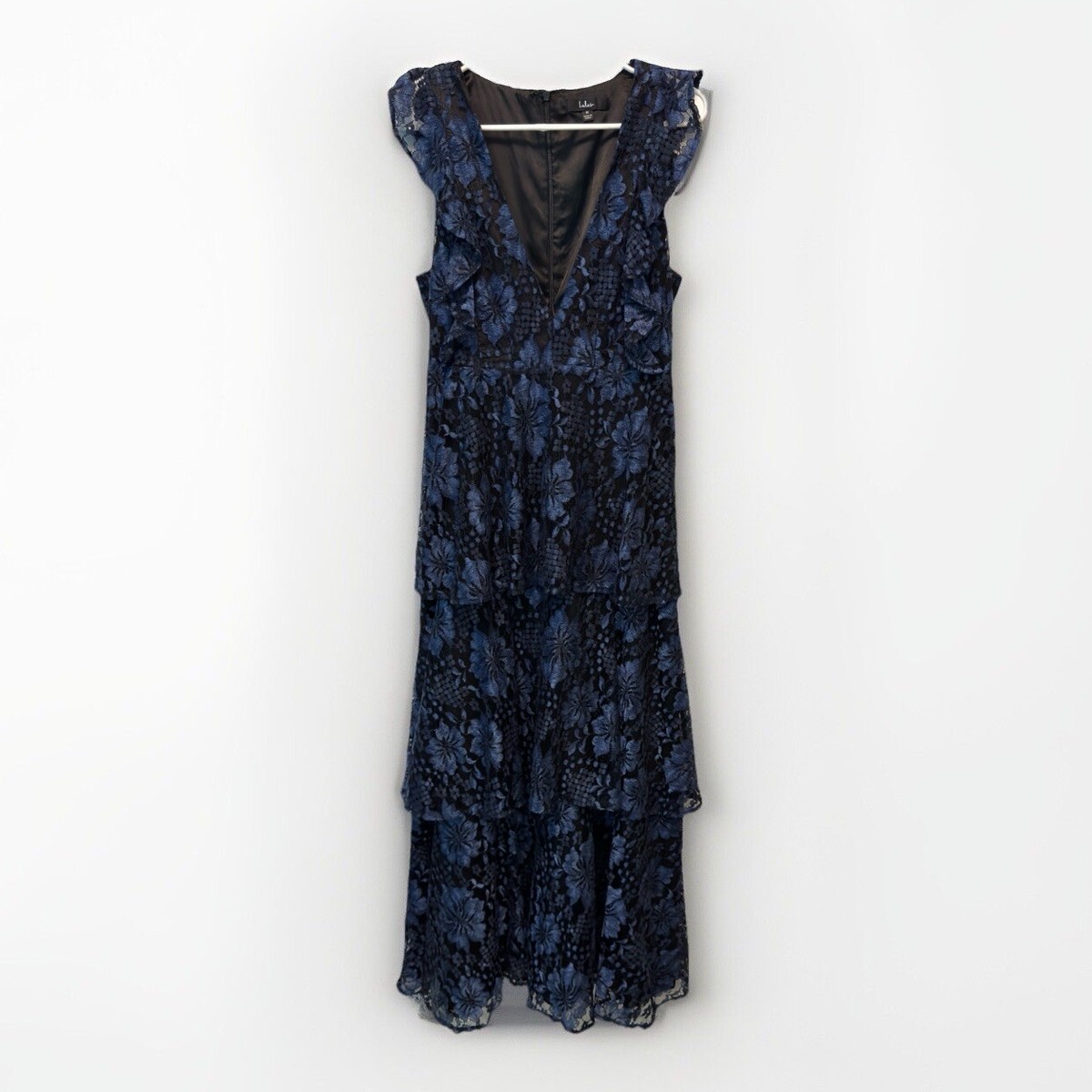 Lulus Molinetto Navy Blue Lace Ruffled Tiered Sleeveless Evening Maxi Dress M Lulus Molinetto Navy Blue Lace Ruffled Tiered Sleeveless Evening Maxi Dress M