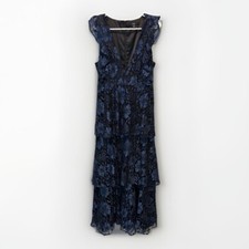 Lulus Molinetto Navy Blue Lace Ruffled Tiered Sleeveless Evening Maxi Dress M