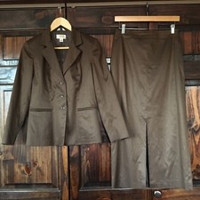 Talbots Stretch Brown Silk Blend Blazer Size 4 A-line Skirt Sz 6 Lined 2Pc Suit