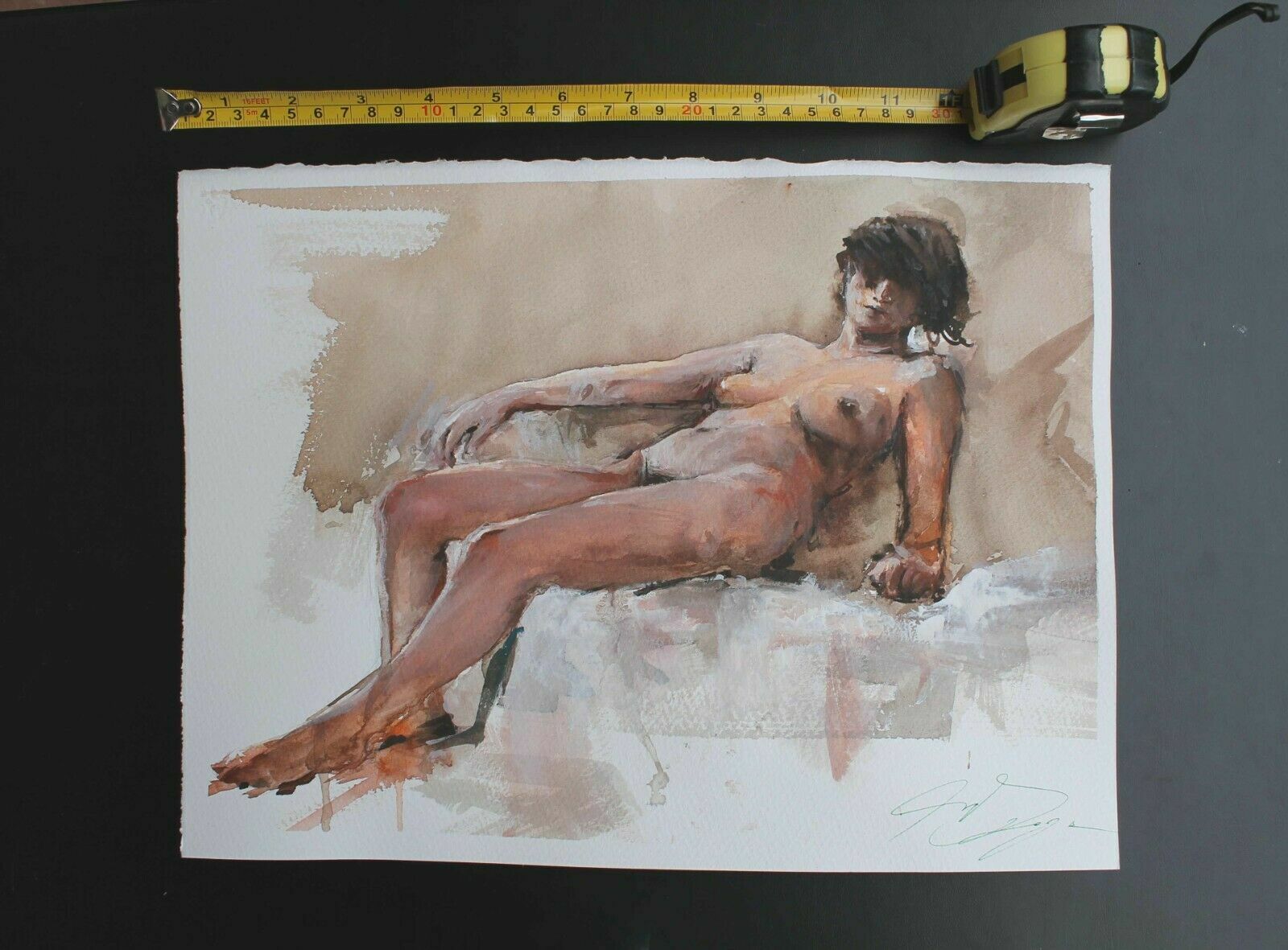 Pintura Acuarela Original Retrato Dibujo Mujer Desnuda Cuerpo Modelo... |  eBay