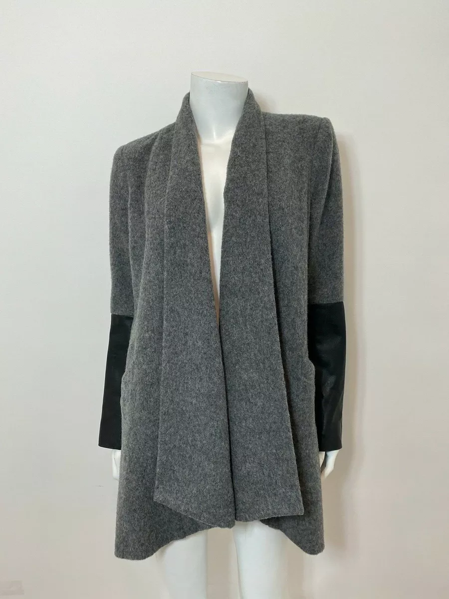 Michelle Mason Oversized Car Coat with Leather Cuffs in Grey Size