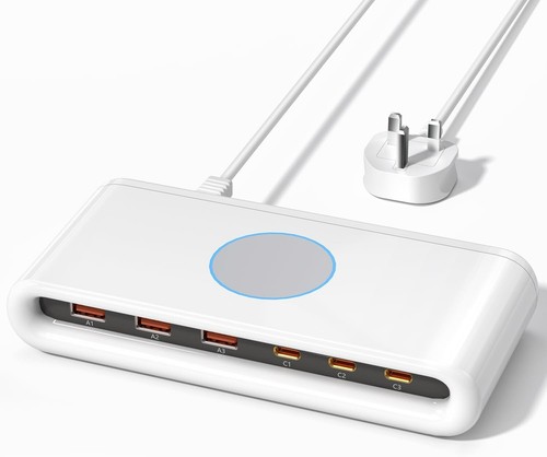 USB Ladestation 6 Port, Multiport Ladeblock, 65W USB-C Ladeleistung
