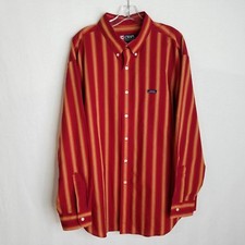 Chaps Ralph Lauren Mens Red Striped Button Front L/S Shirt Size XL Vintage E329