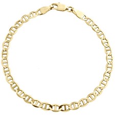 10K Yellow Gold 4mm Plain Solid Anchor Mariner Link Bracelet / Anklet 7-9 Inch