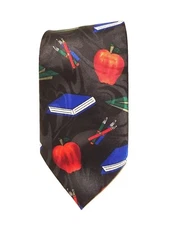 Teacher Tie Steven Harris Hand Made Book Apple Pencils Novelty