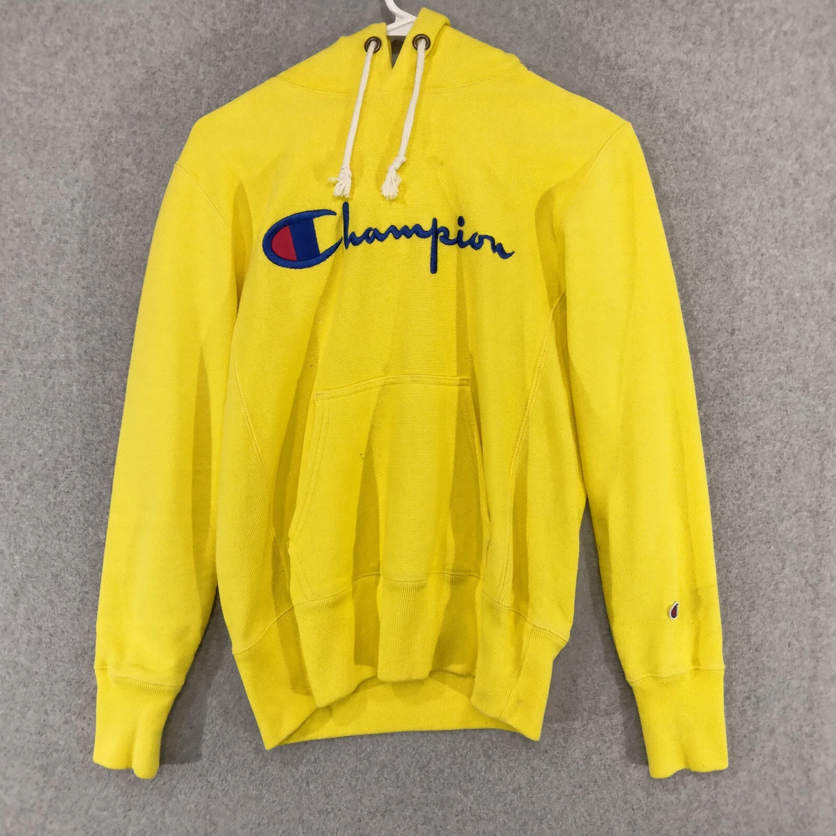 Vintage Champion Reverse Weave Warm Up Yellow Hoodie Sweatshirt Womens Sz Small