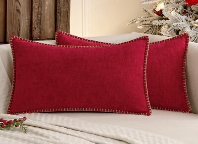 Pack of Red Throw Pillow Covers 12x20 Inch Soft Chenille Pillow