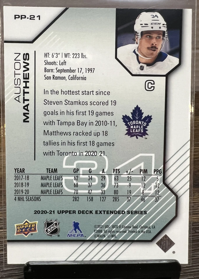 2020-21 Upper Deck Extended Auston Matthews UD Pros and Prospects #PP-21  /1000 - Image 2 of 2