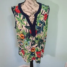 Naif Women’s Floral Top Sleeveless V-Neck Sz XL