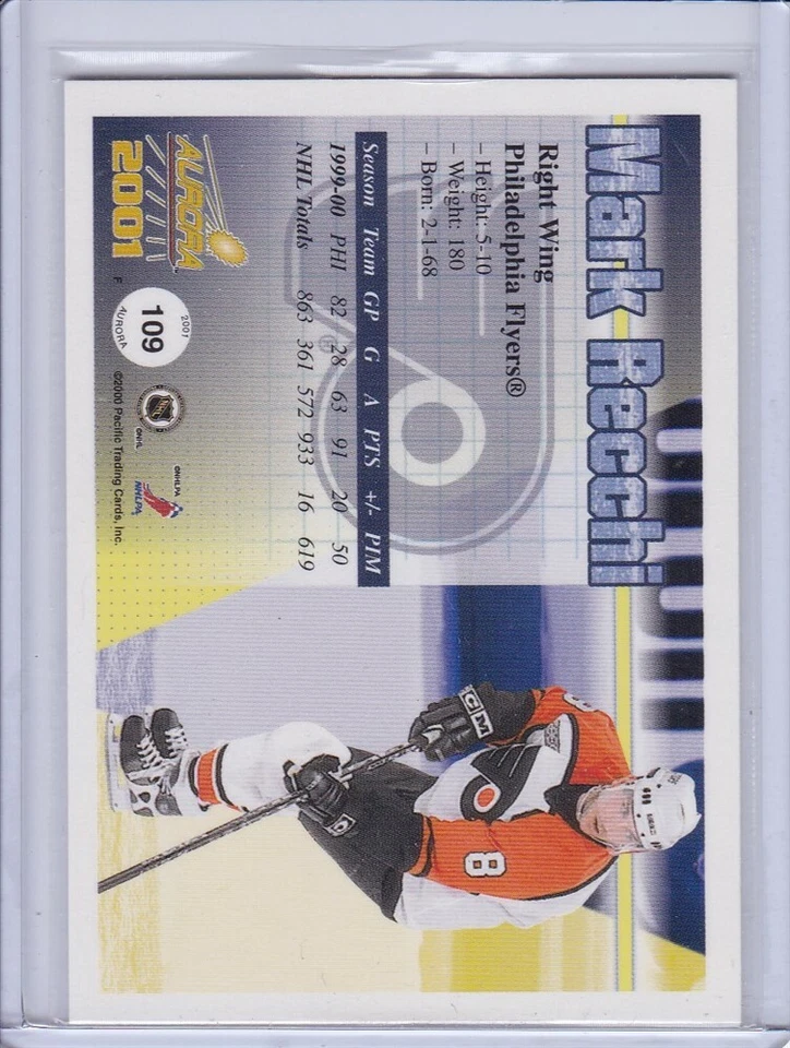 Mark Recchi 2000 Aurora Pinstripes Hockey Card 109 Grade MT - Image 2 of 2