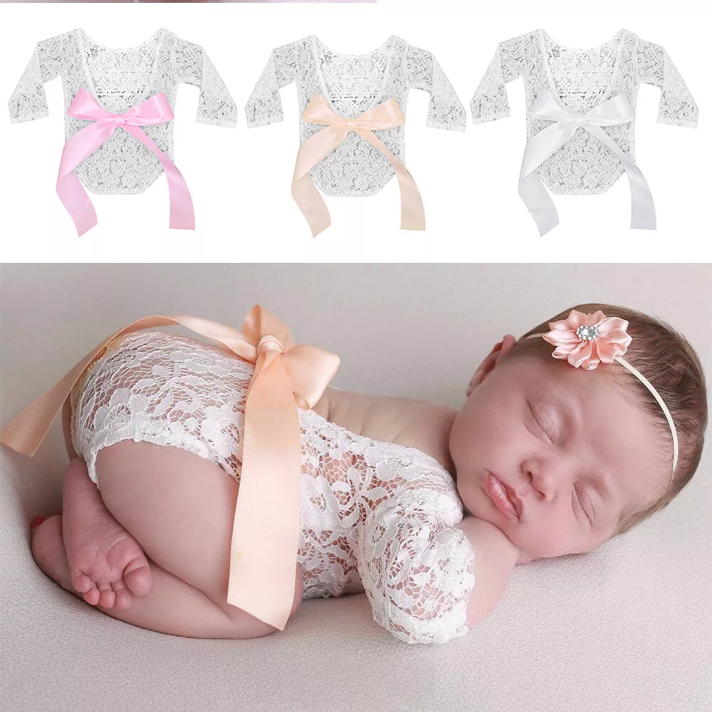 Girl Photo Shoot Clothes Newborn Photography Props Bodysuit Lace Romper Big Bow