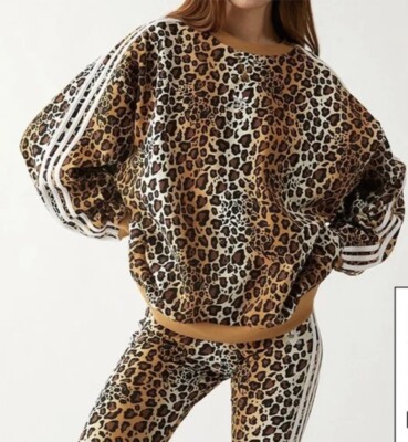 Adidas Sweatshirt Leopardenmuster Animal Oversized Damen Uk 20 passt L XL