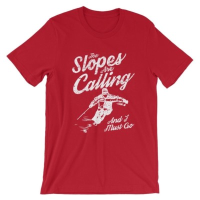 The Slopes Are Calling T-Shirt. Skiing 100% Cotton Premium Tee NEW
