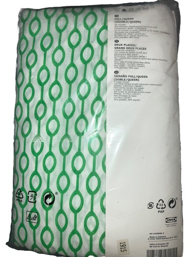 IKEA Rodved Full Queen NEW Duvet Cover Set,MOD Bead GEOMETRIC,Grass Green,White - Picture 4 of 9