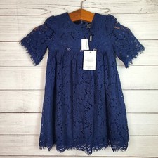 Bardot Junior Girls Floral Lace Back Zip Frayed Hem Dress Navy Size 6 NWT