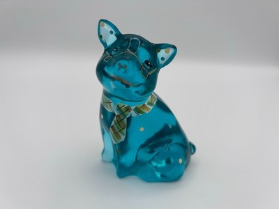 Fenton Aqua Glass Pig Figurine UV Reactive Hand Painted Signed B Stephens