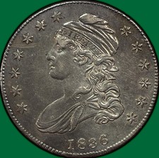 1836 Capped Bust Half Dollar Almost Uncirculated AU Coin, Cleaning #33009