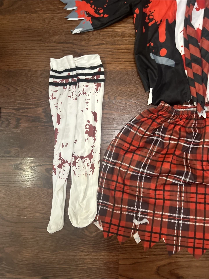 Zombie Schoolgirl Halloween Costume Kids Scary School Girl Dress Creepy 10-12 - Image 3 of 4