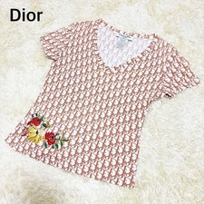 Vintage Christian Dior Boutique Trotter Embroidered Floral T-Shirt Brown 38