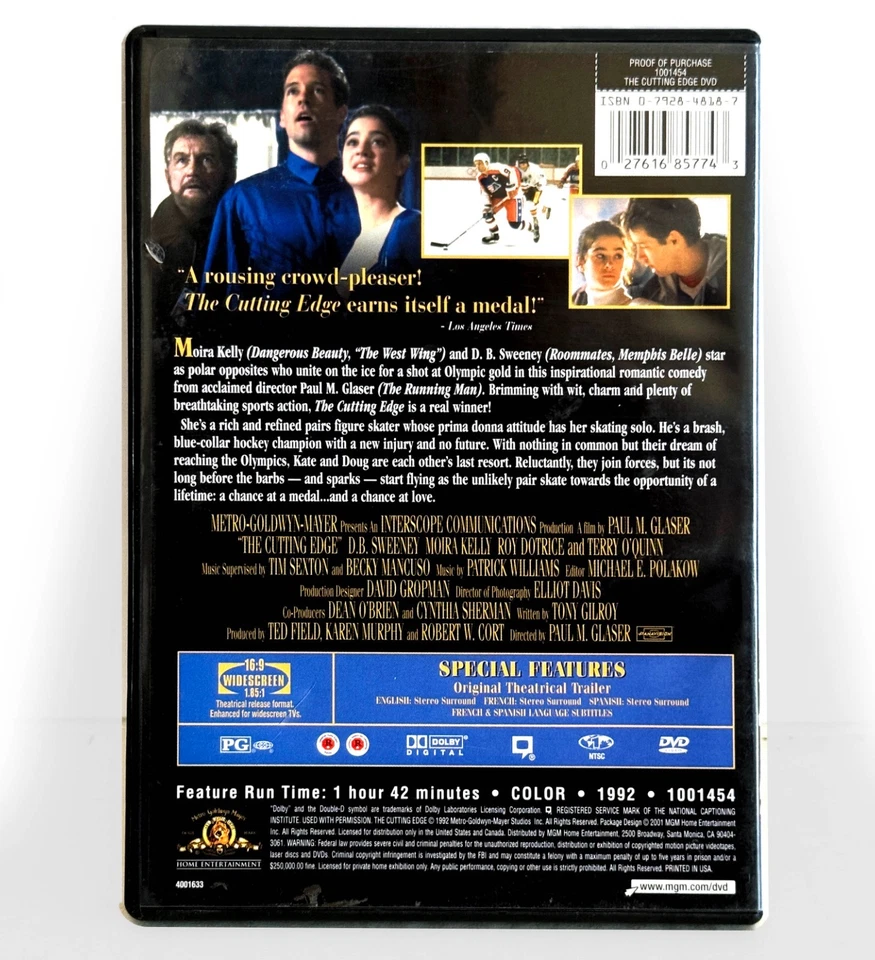 The Cutting Edge (DVD, 1992, Widescreen) Like New !   D.B. Sweeney  Moira Kelly - Image 2 of 3