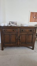 Ercol Dark Wood Sideboard 2 Doors 2 Drawers Shelf Raised Panel, 123x48x83.5