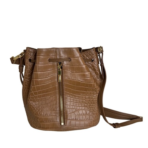 Elizabeth and James Camel Embossed Croc Cynnie Bucket Bag Drawstring Camel - Picture 17 of 17