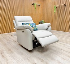 'Sally' Chair Light Grey Leather Power Recliner Solid Upholstered Armchair