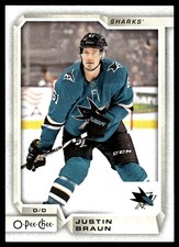 2018-19 O-Pee-Chee #328 Justin Braun San Jose Sharks Hockey Card