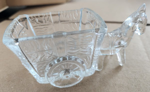 Vintage Clear Pressed Glass Donkey Mule with Cart Trinket Candy Dish