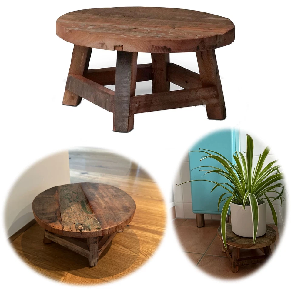 Holz Pflanzenhocker 25x12cm Rund Indien ♻️ Mini Tisch Deko Hocker Blumenständer