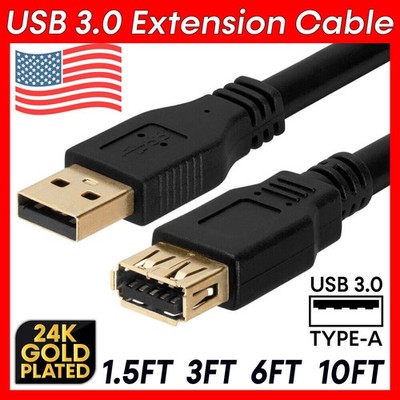 USB 3.0 Extension Cable Type A USB Cord Extender Adapter Connector Laptop PC Mac