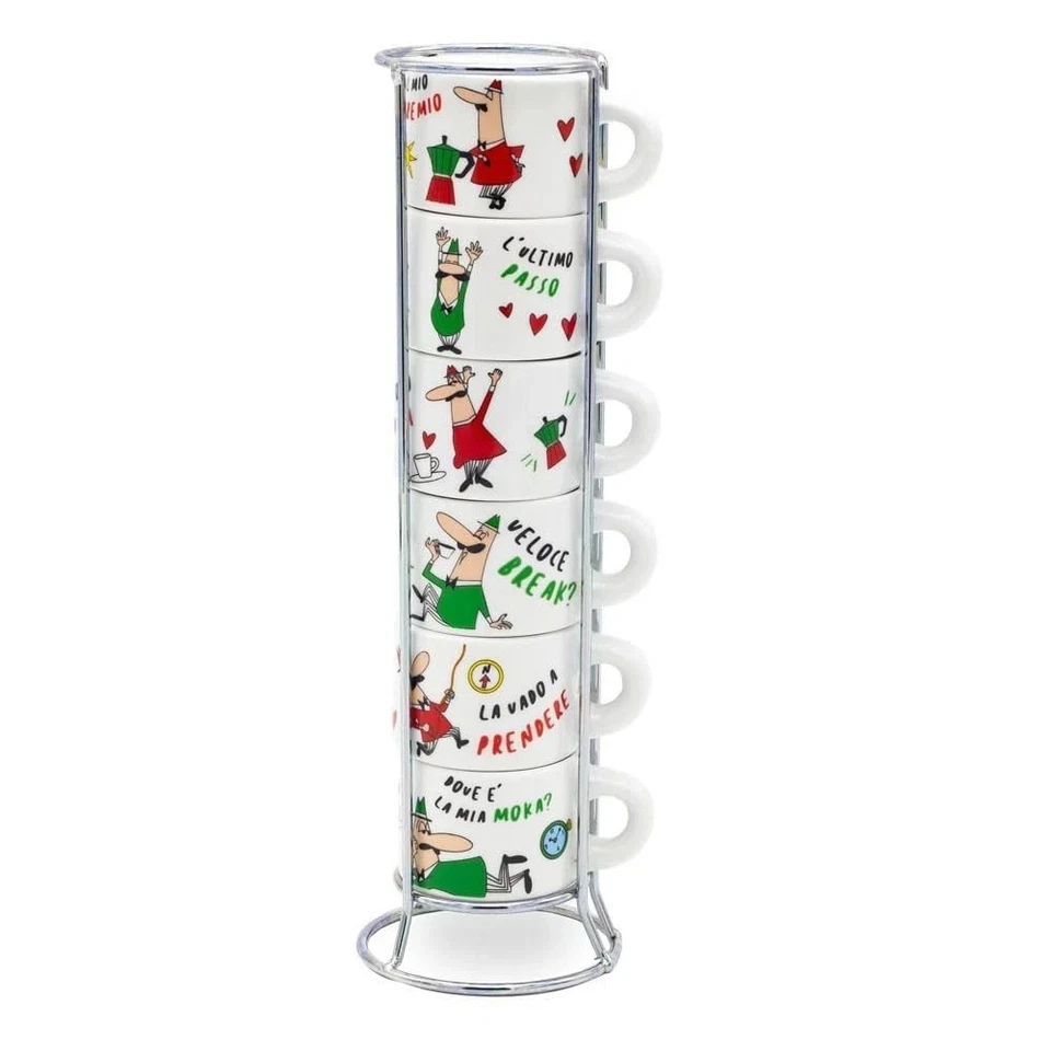 Bialetti Set 6 Tazzine Italia Impilabili con Struttura in Metallo - Imagen 1 de 1