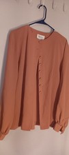 Vtg Tess Accordion Pleat Blouse 14 Coral Pink Button Front Made in Hong Kong