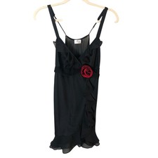 Flora Nikrooz Babydoll Chemise Slip Small Black Red Chiffon Ruffle Rose Lingerie