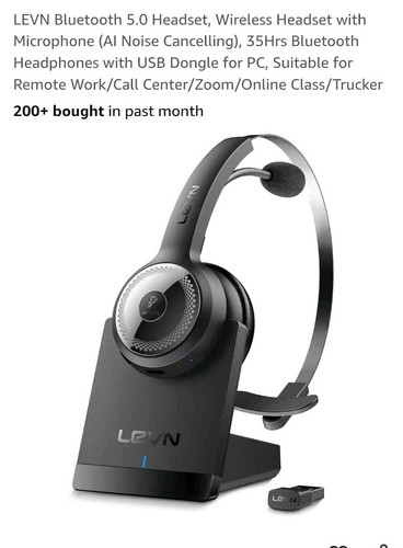 LEVN Bluetooth 5.0 Headset Wireless Headset with Microphone AI Noise Cancelling
