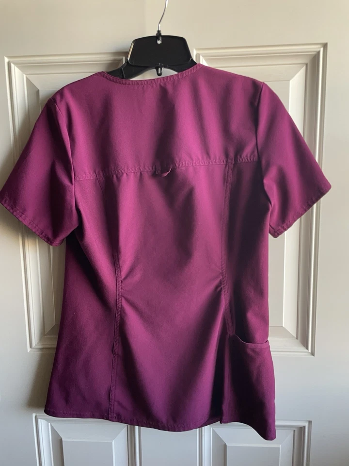 Cherokee Iflex Small V Neck Knit Panel Scrub Top Wine Uniform - Image 2 of 4