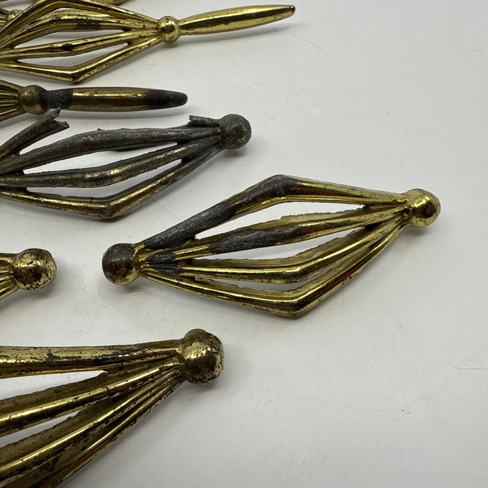 Lote de tiradores de cajón ornamentados de latón acanalado recuperado desgastados P 1485 leer Starburst Foto 4 de 4