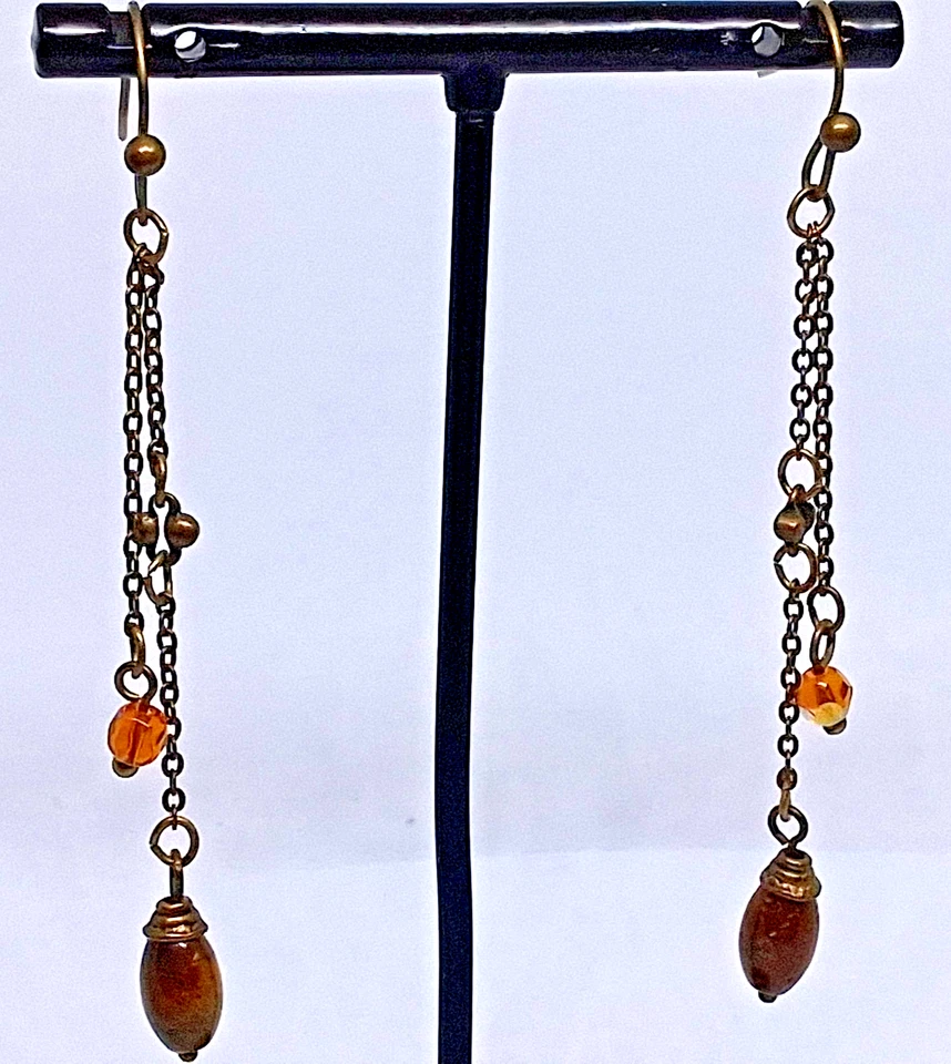 Pendientes colgantes hechos a mano de cadena ojo de tigre con cuentas de 2,5 pulgadas Foto 3 de 4