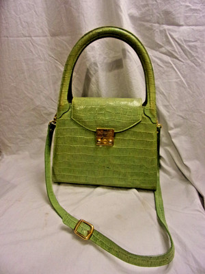 Francesco Rogani Italy  Pale Green Alligator  Embossed Leather Cross Body  Bag